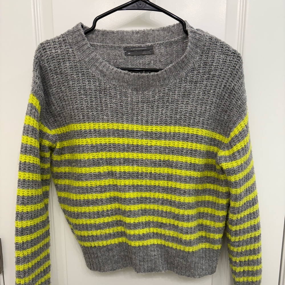 Anthropologie Gray and Yellow Crew Neck Sweater